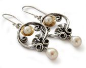 Pearl wedding earrings chandelier earrings Inspirational gift Silver and Gold ea…