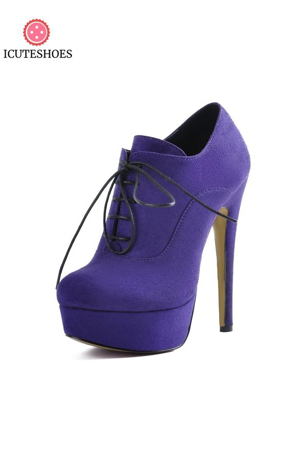 Platform Lace Up Stiletto High Heels Purple Suede Leather Ankle Bootie