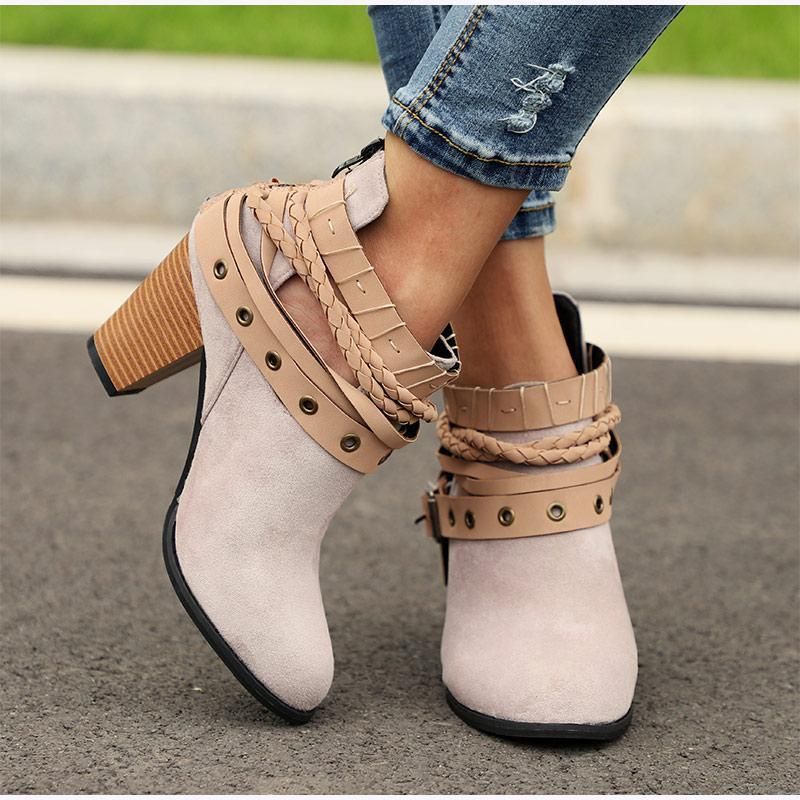 Plus Size Chunky Heels Buckle Ankle Boots