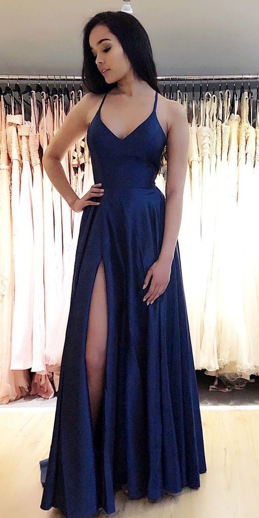 Prom Dresses Elegant, V-neck Spaghetti Straps Royal Blue Prom Dress 2020 Custom Made Floor Length Graduation Party Dress