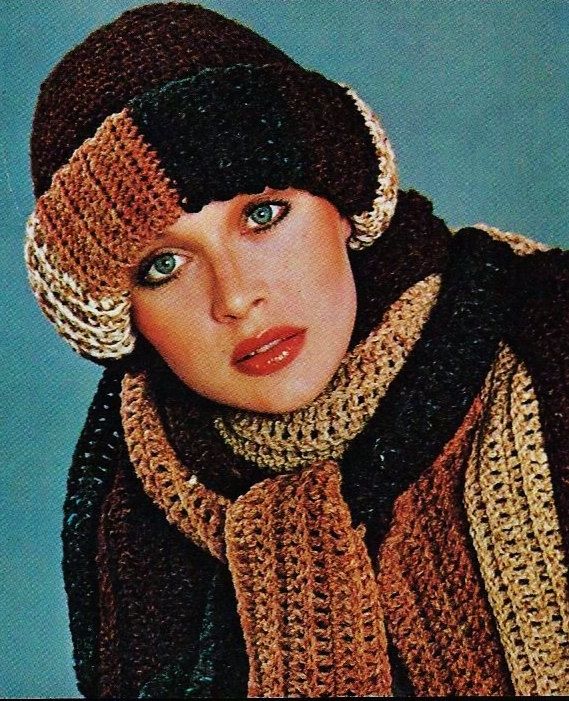 Roll Brim Hat and Skinny Scarves Digital Download Vintage Crochet Pattern
