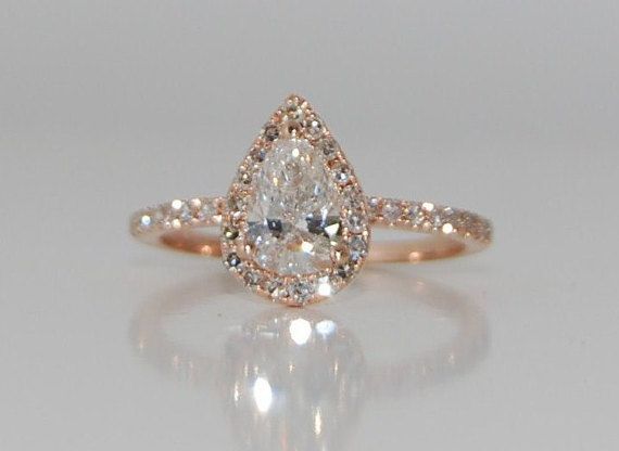 Rose Gold Engagement Ring. Pear Engagement Ring. Rose gold Pear Diamond Ring Pear Cut Diamond Ring. 1ct White D/VS1 Diamond Ring