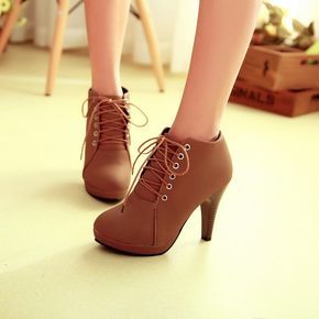 Round Toe Stiletto High Heel Lace Up Ankle Boots