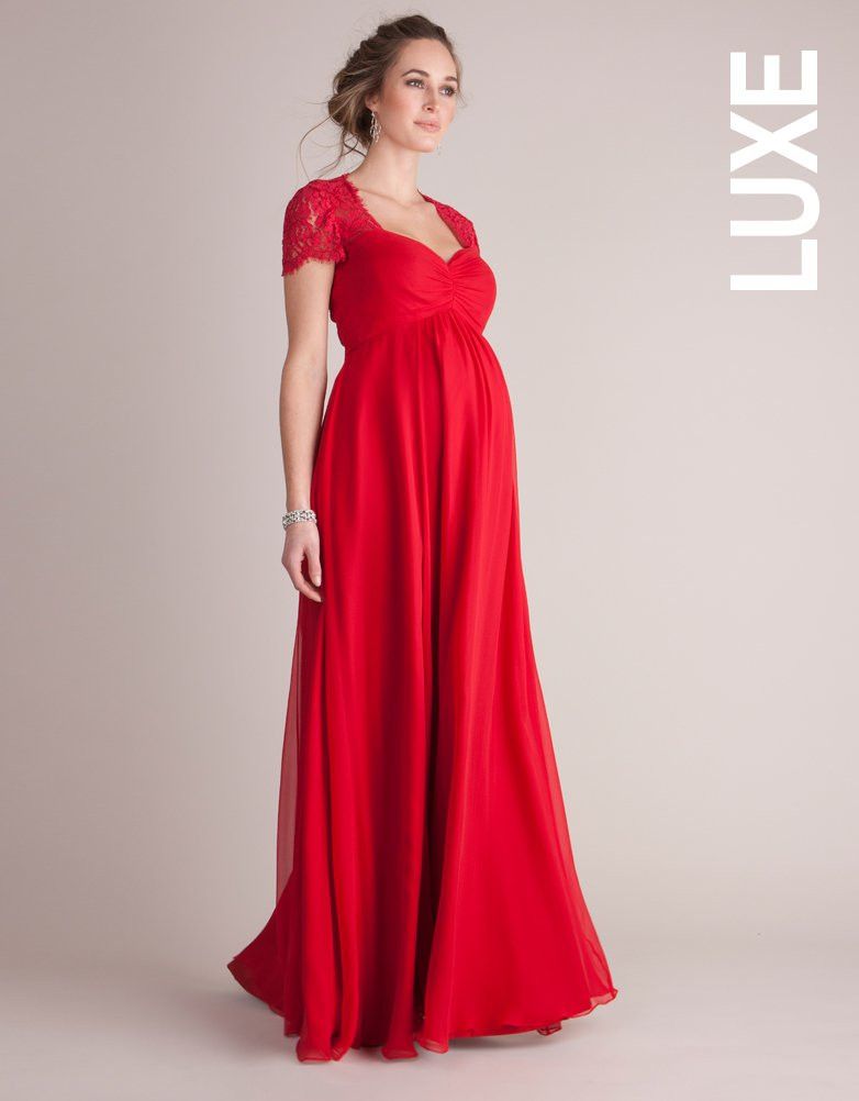 Scarlet Silk & Lace Maternity Evening Gown