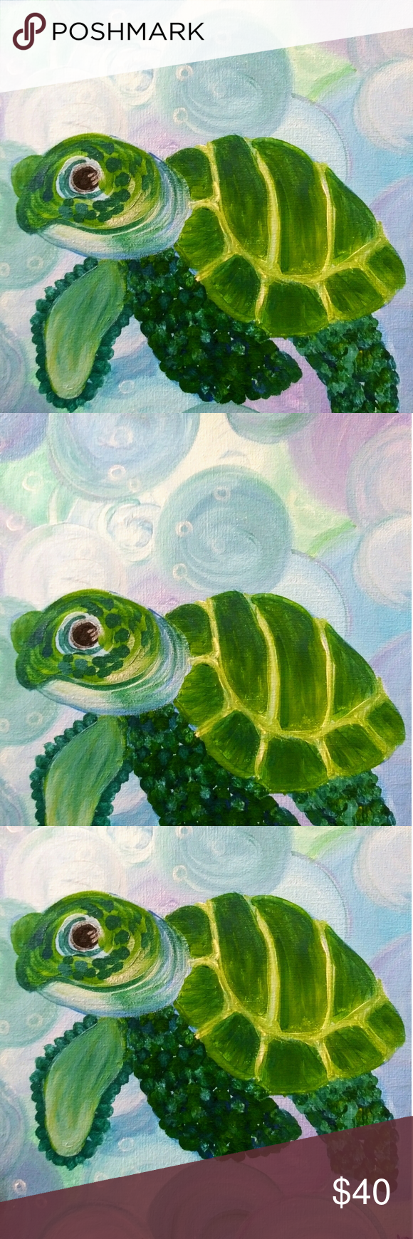 Sea Turtle Original Painting Hand painted in acrylics by yours truly.  All sides…