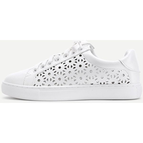 SheIn(sheinside) Laser Cut Lace Up PU Sneakers (980 UAH) ❤ liked on Polyvore f…