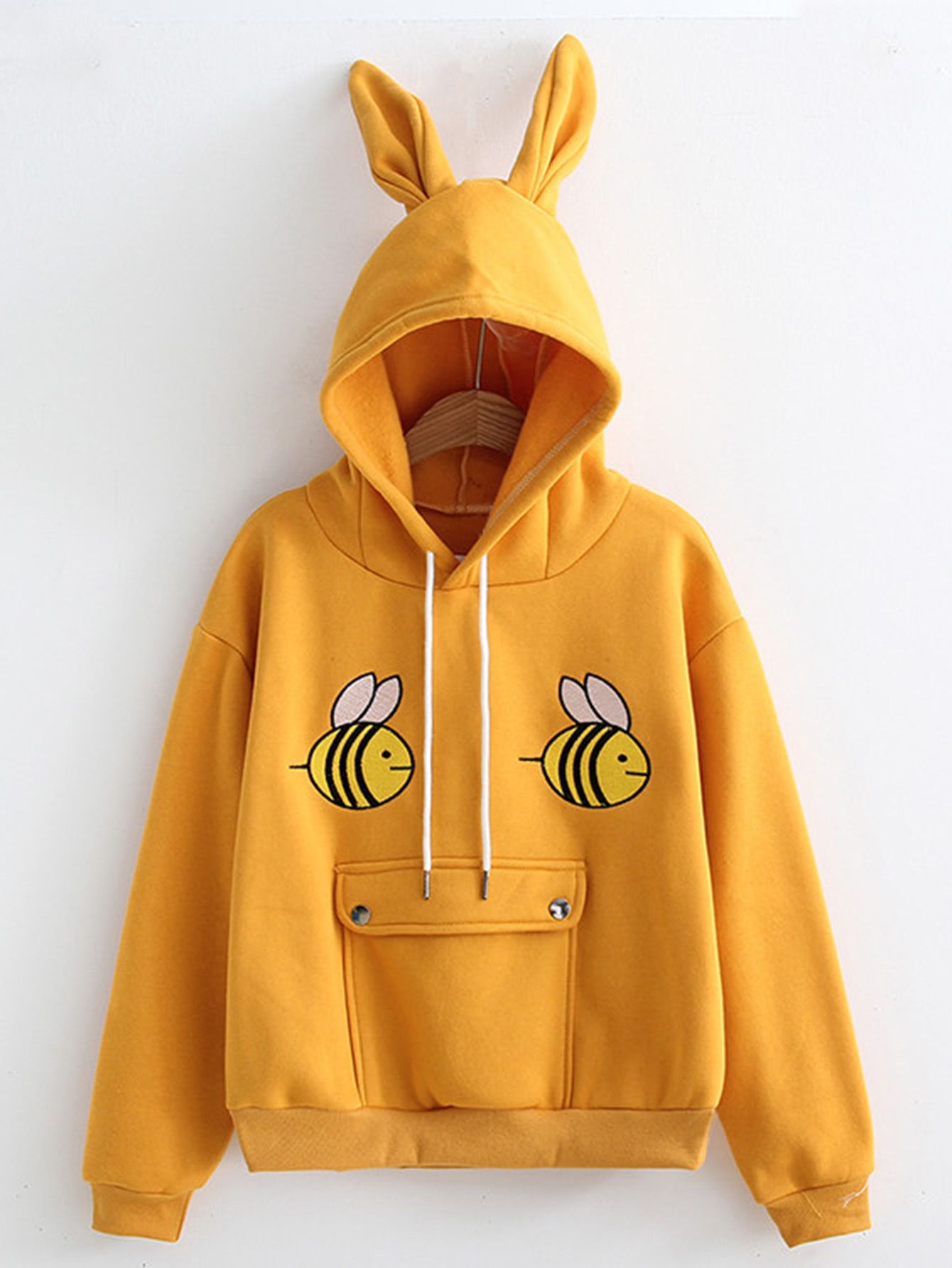 Shop Bee Embroidered Ear Hooded Sweatshirt online. SheIn offers Bee Embroidered …