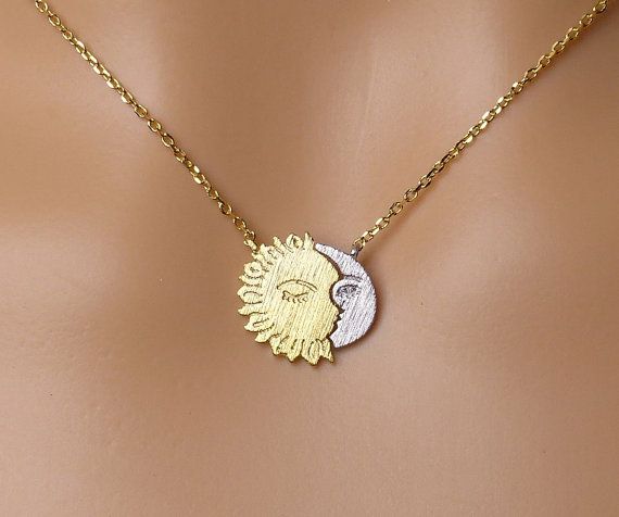 Sun and Moon necklace,Dainty Necklace,Gift ideas, crescent moon necklace, sun necklace, moon jewelry, celestial