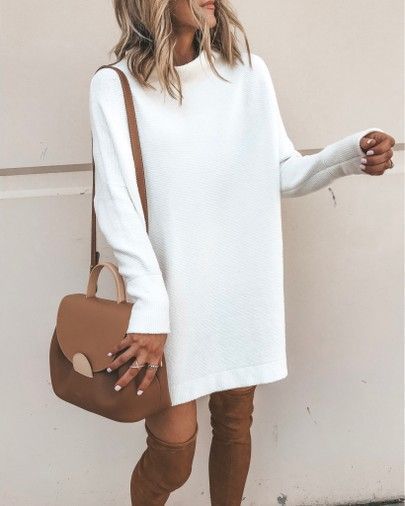 Sweater dress, fall style otk boots white tunic sweater dress #falloutfit #fallc…