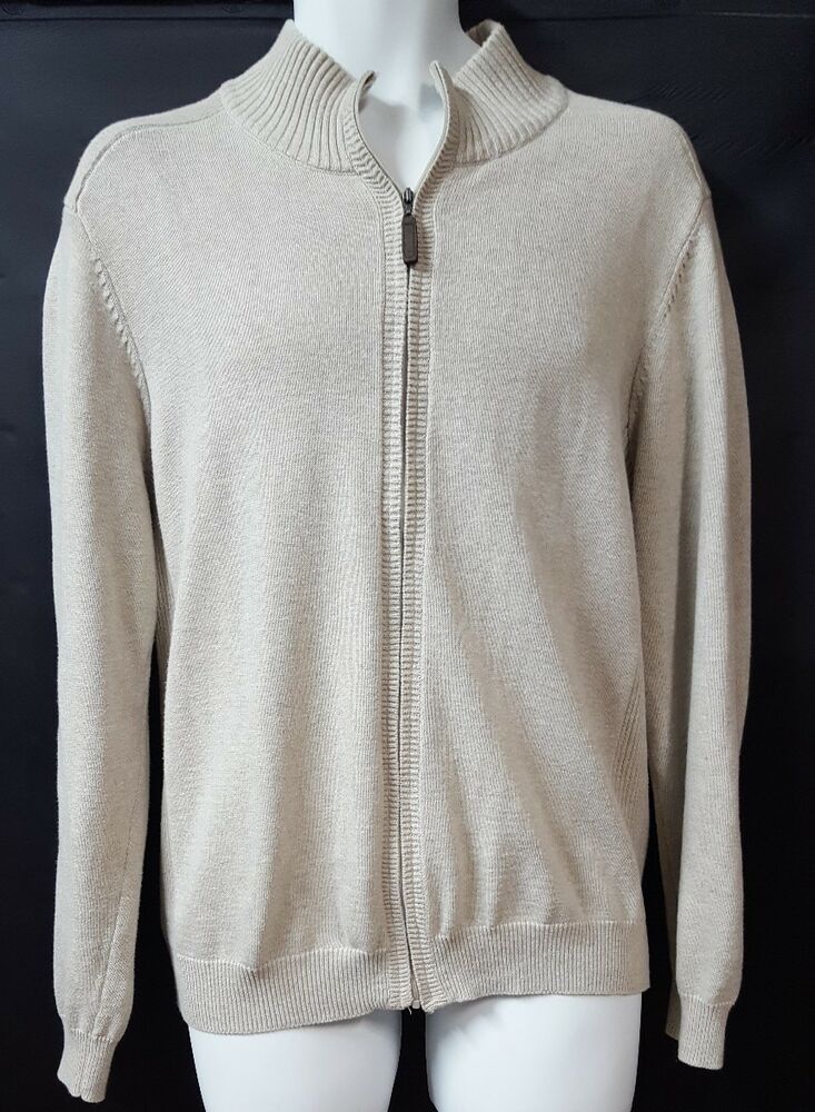Tasso Elba Oatmeal Beige Cardigan Sweater Size Medium Full  Zipper Long Sleeve #…