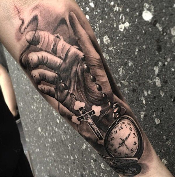 Tattoo Trends – 3D Pocket watch and hand tattoo – 100 Awesome Watch Tattoo Designs ♥ ♥