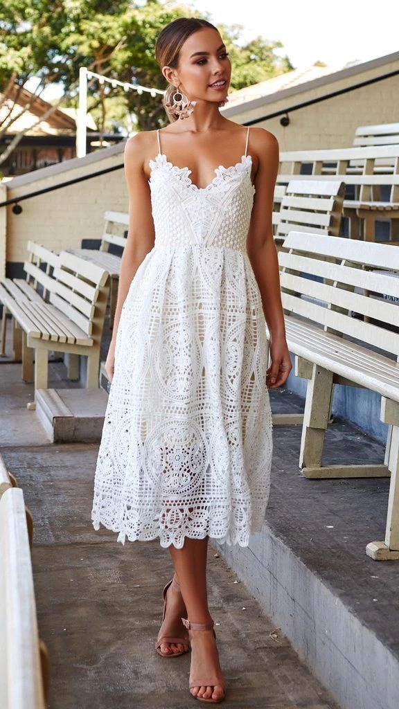 Tea Length Dresses With Sleeves For Wedding Guest White Eyelet Dress 50S Dresses White Bling Dress