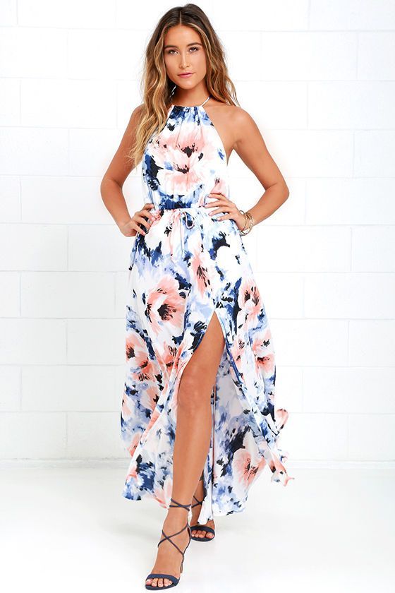 The At Long Last Peach and Blue Floral Print Maxi Dress is a number we’ve been h…
