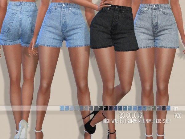 The Sims Resource: High Waisted Summer Denim Shorts 02 by Pinkzombiecupcakes •…