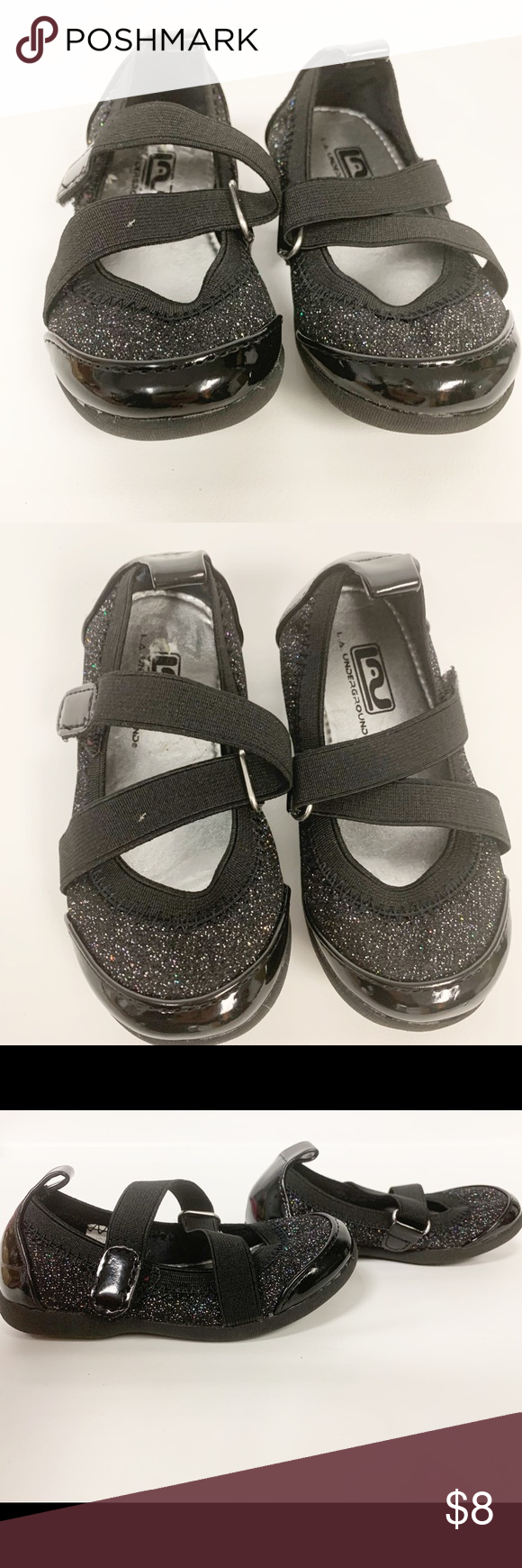 Toddler girl sparkle black dress shoes straps L.A. Underground brand Black dress…
