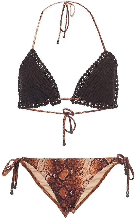 Triangle Crochet Mismatched Bikini – BROWN / 1