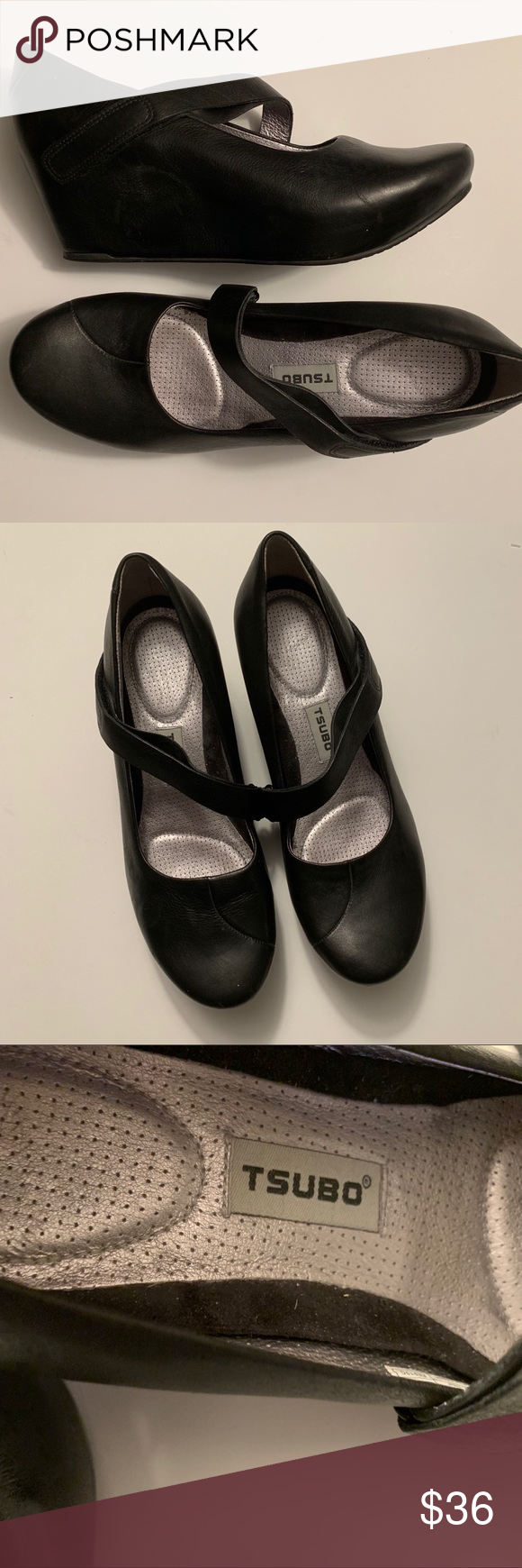 Tsubo wedge leather Mary Jane black shoes EUC Tsubo brand black leather Mary Jan…