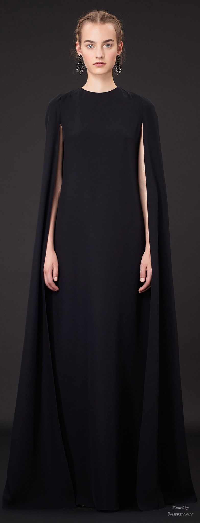 Understated Elegance – long black cape dress with clean minimal silhouette – ele…