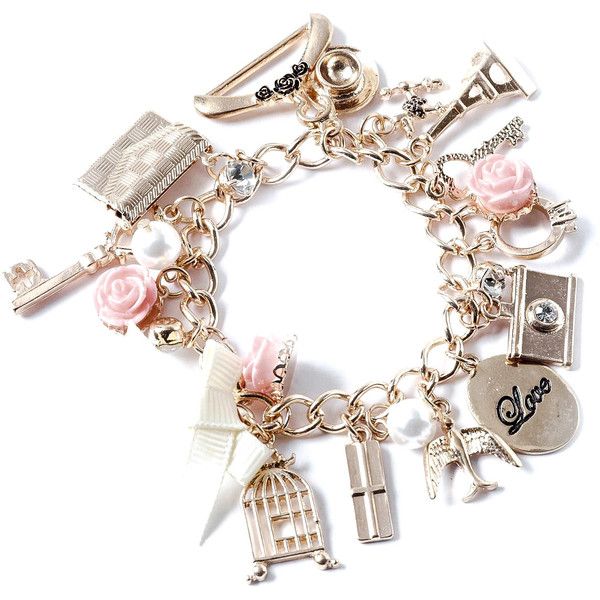 Vintage Gold Charm Bracelet (12.610 CLP) ❤ liked on Polyvore featuring jewelry…