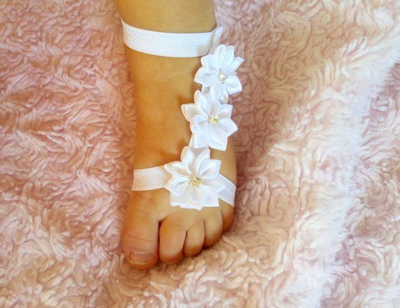 White Baby Barefoot Sandals- Baby Gladiator shoes- Barefoot Sandals- Baby Shoes-…