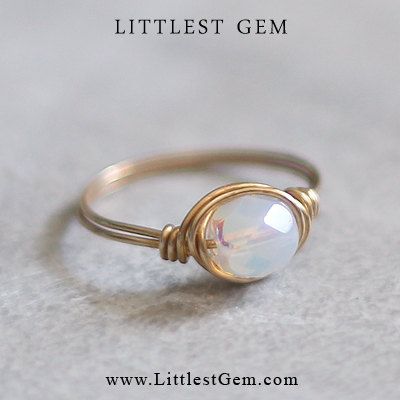 White Opal Ring wire wrapped ring wire wrapped by littlestgem, $16.00