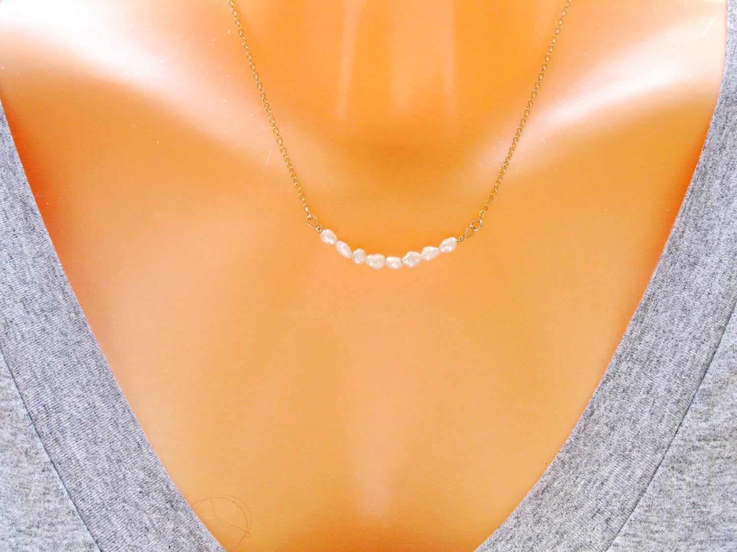 White Pearl Necklace, Pearl Necklace Wedding, Pearl Bar Necklace, Pearl Necklace for Women, Gold Filled Necklace, Pearl Necklace Bridesmaid
