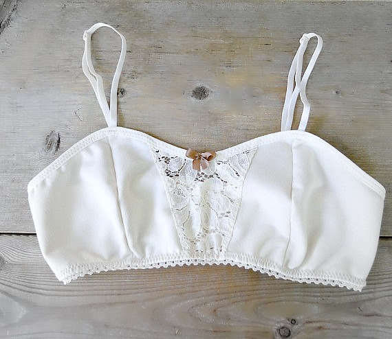 White organic cotton bra, vintage style bralette, organic underwear, cotton lace…