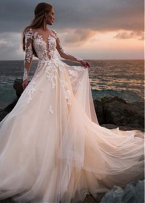 White wedding dress lace applique wedding dress v neck wedding dress long sleeves wedding dress