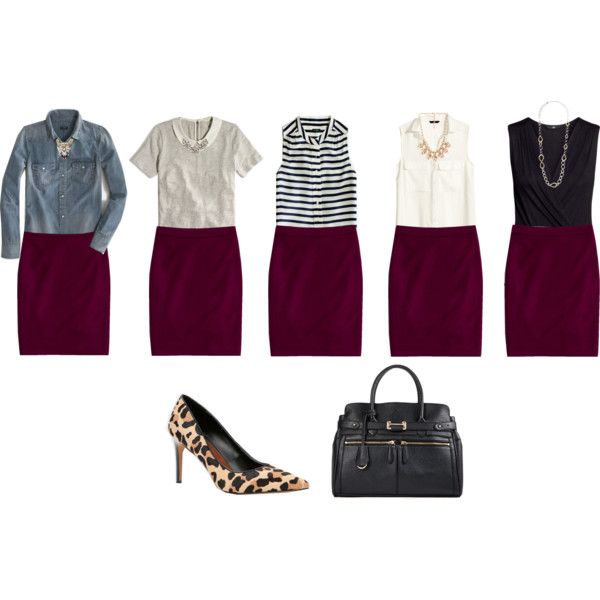 Wine colored pencil skirt outfit ideas