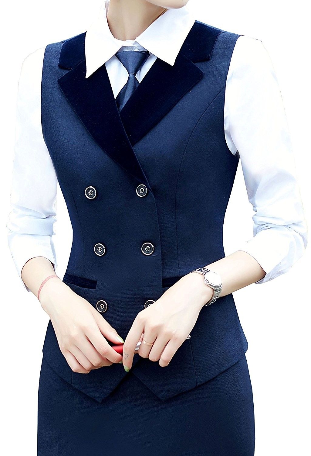 Women Breasted Lapels Slim Fit Uniform Suit Waistcoat Dressy Vest – Blue – C8186…
