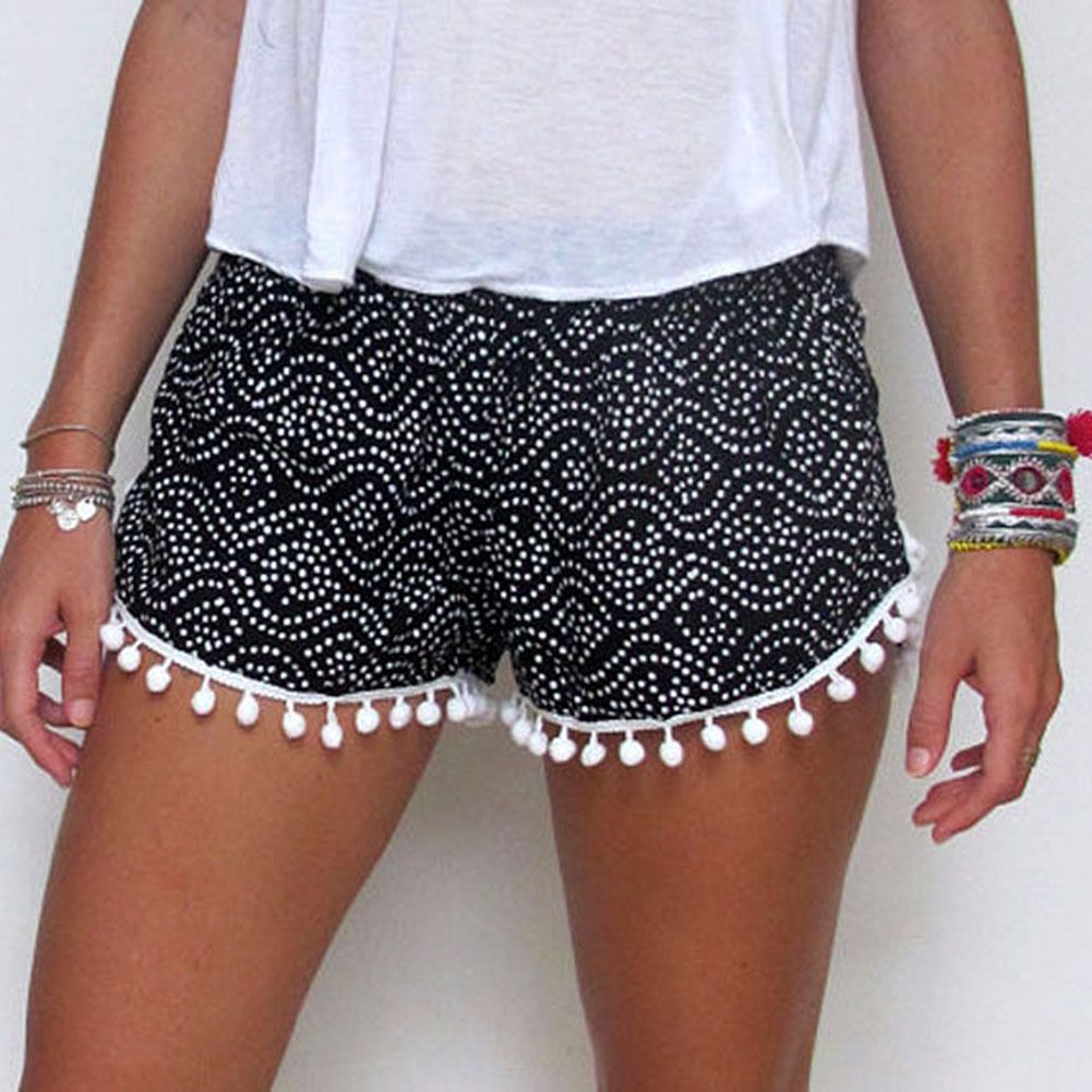 Women Summer Tassel Polka Dot High Waist Casual Shorts Beach Hot Short Pants | eBay