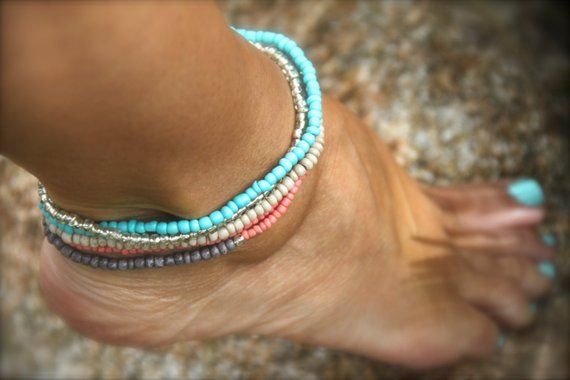 Women’s Gift Grey Coral Beaded Anklet Bracelet Stretch Ankle Bracelet Stacking Bracelet Arm Band Boho Beach Lover Bridesmaid Friendship