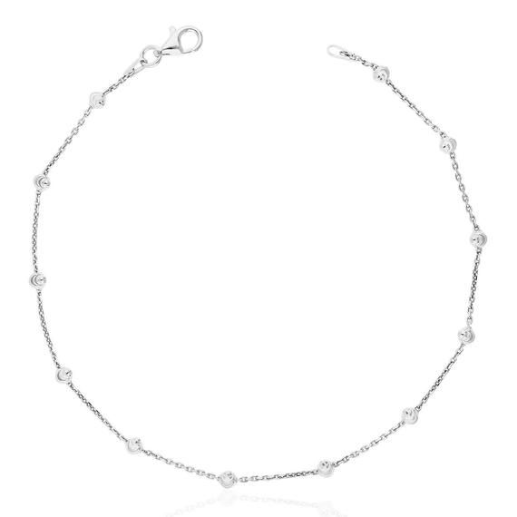 Yellow White Gold Over Sterling Silver Moon Cut Bead Station Chain Anklet