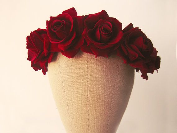 flower crown, red rose headband, floral crown, rose crown, bohemian wedding crown, burgundy hair crown – LIEBE