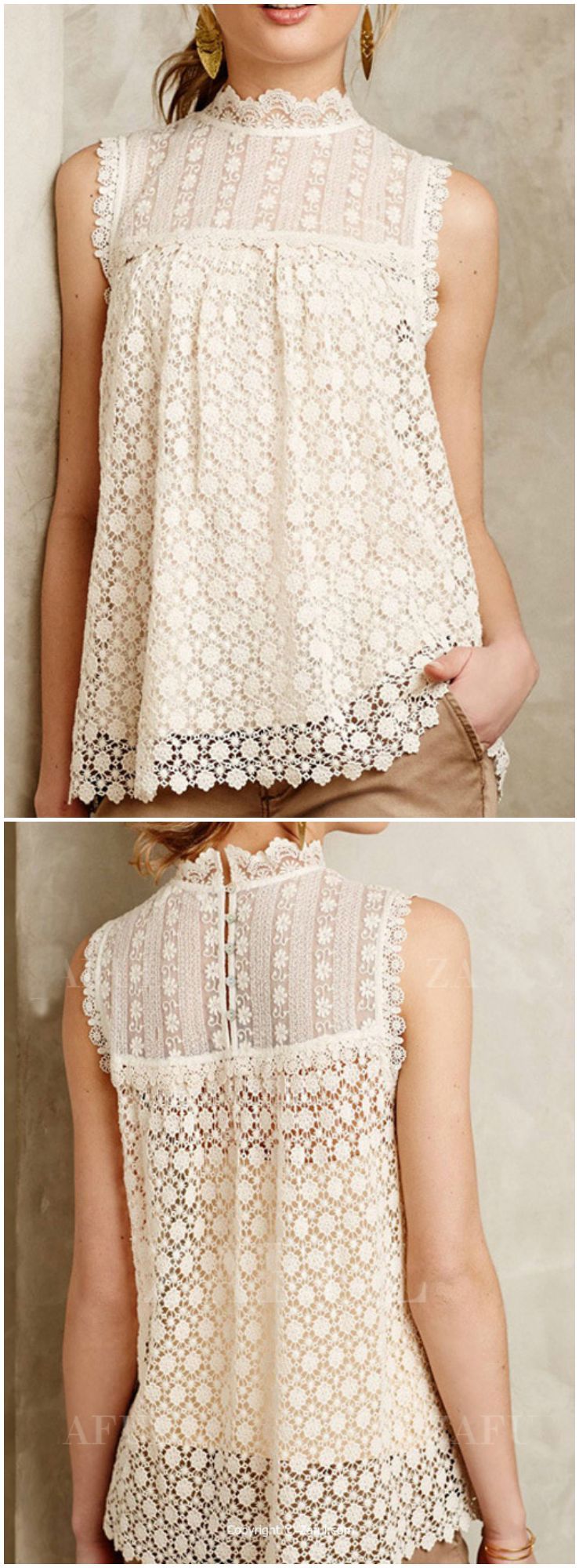 sleeveless lace blouse.  I love the high neckline.