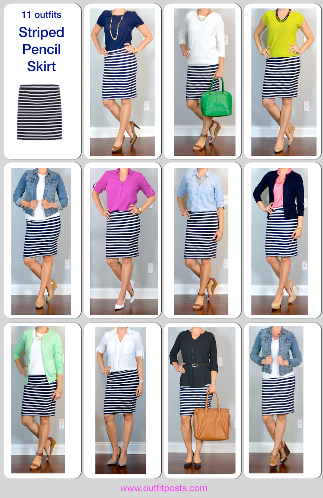 year in review – outfit posts: striped pencil skirt – 11 ways (Outfit Posts)