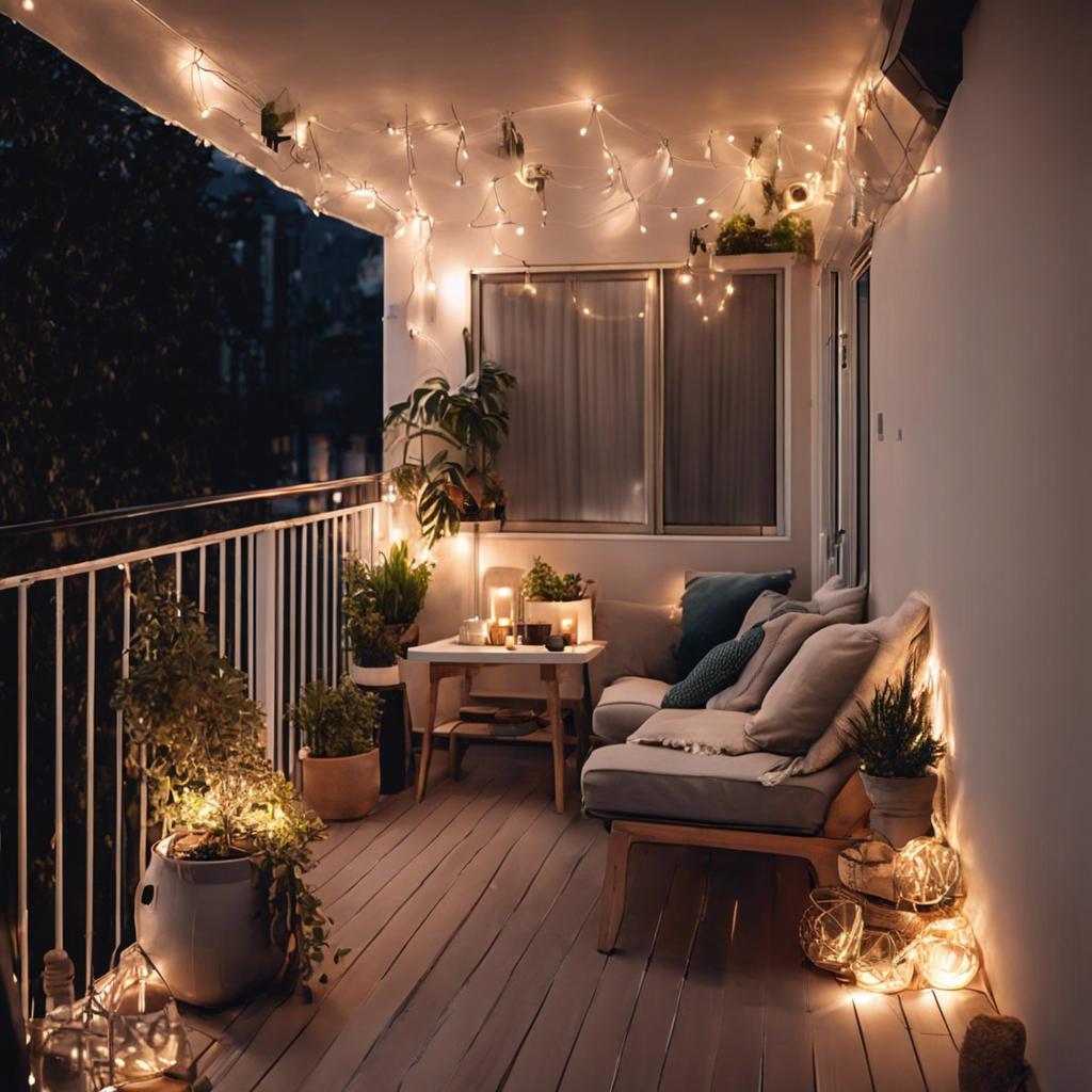 Creating a cozy ambiance with lighting in​ small balcony design