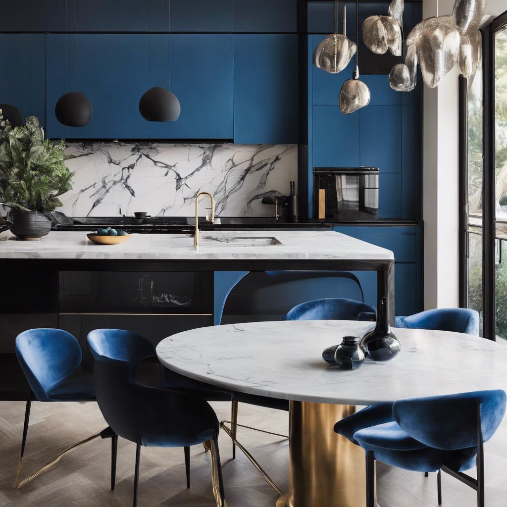 Integrating Statement Pieces for ⁢a Unique Blue and Black Kitchen Design