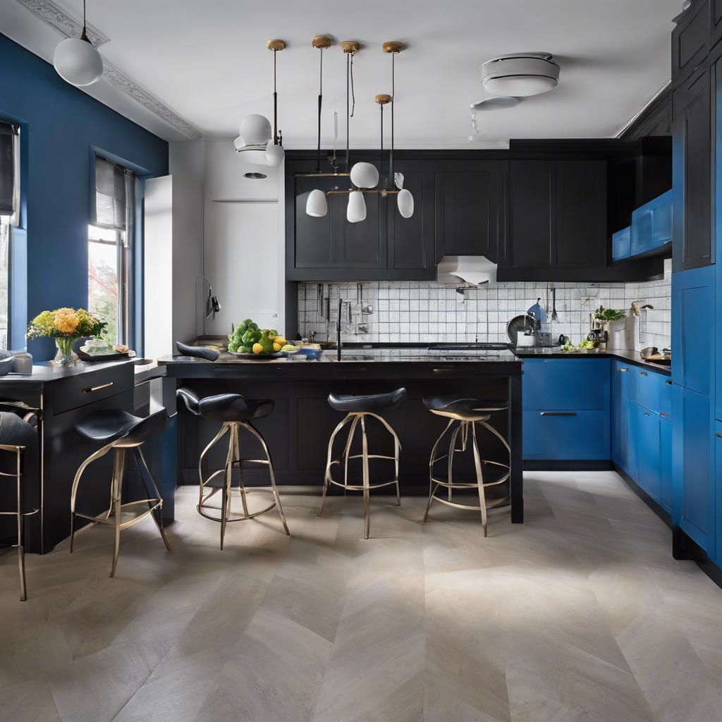 Maximizing Functionality in ​Blue and Black Kitchen Layout