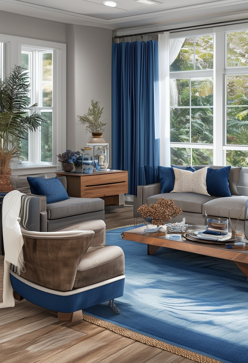 Blending Blue and Brown: A Harmony of Tones in Living Rooms