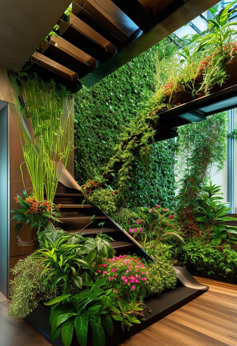 Blooming Beneath: Innovative Under Stairs Plant Design for Interior Landscapes