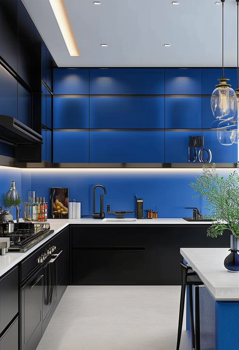 Modern Elegance: Blue and Black Kitchen Design