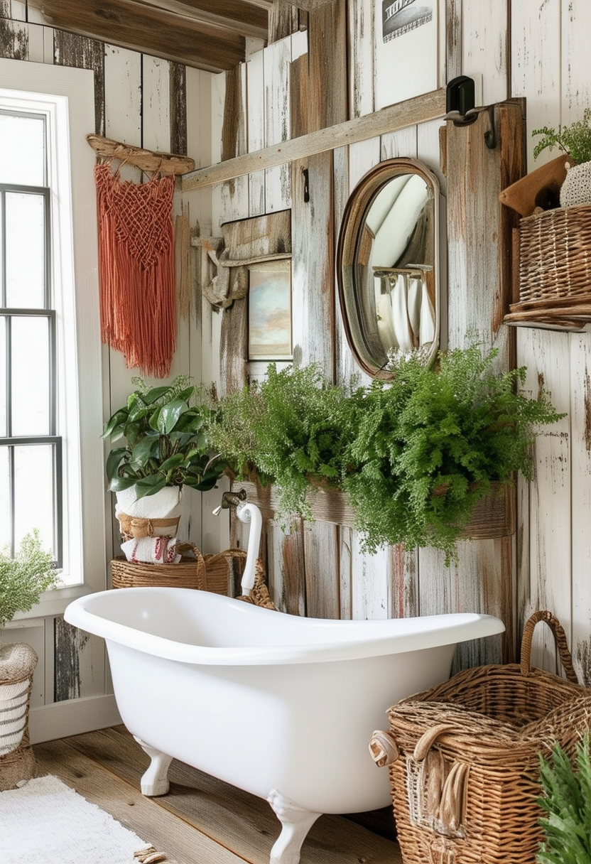 Rustic Charm Meets Boho Vibes: Farmhouse Bathroom Inspiration