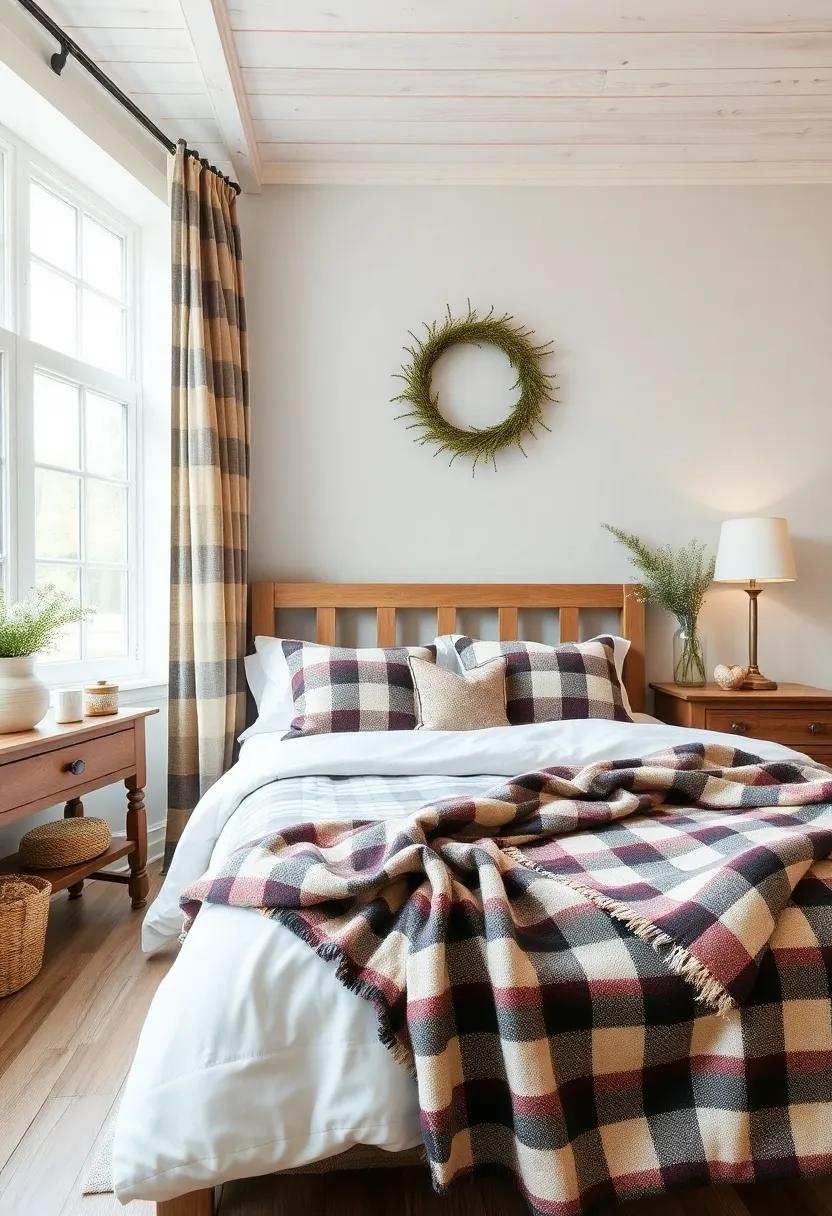 Embracing the Essence of Cozy Farmhouse Decor with Warm Plaid Textiles