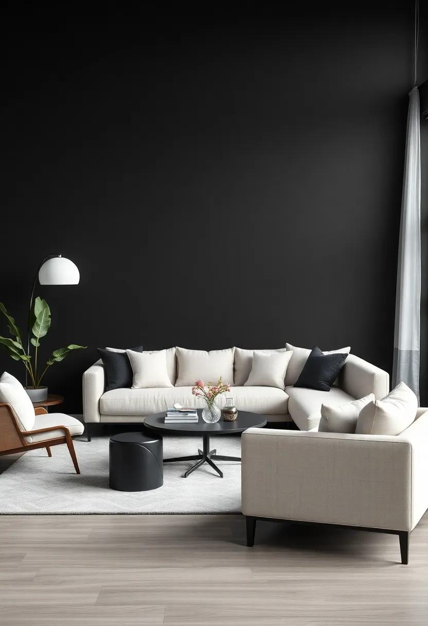 creating Contrast with Light Furniture ⁢and Accents‍ Against ⁣Dark Backdrops