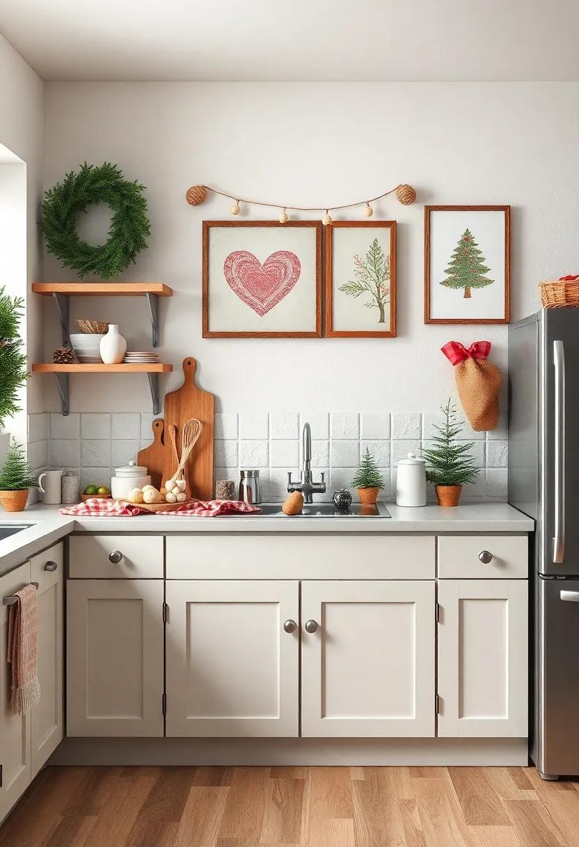 Festive Wall Art ‍Showcasing Homemade Crafts and Holiday Prints