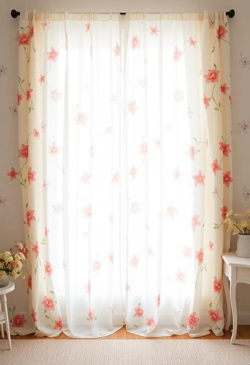 Delicate Floral Curtains Dancing​ in the Softest Breeze